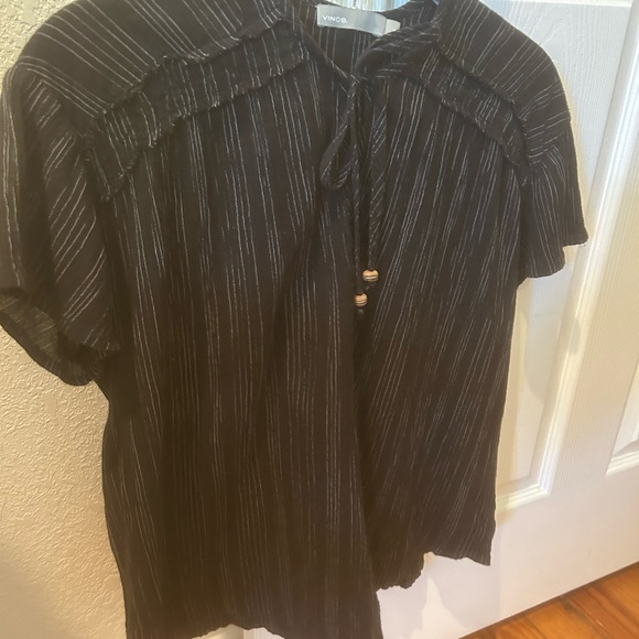 Vince Black and White Boho Flirty Top XS with Tie - Picture 1 of 11